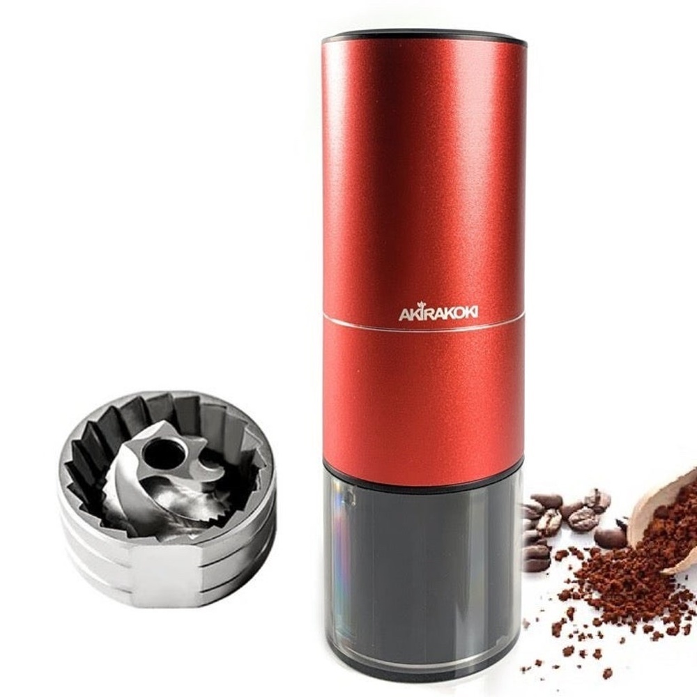 AKIRAKOKI Burr Coffee Grinder Electric, USB Rechargeable Cordless Capacity - Red